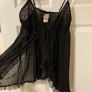 Black see through heart print open front lingerie top